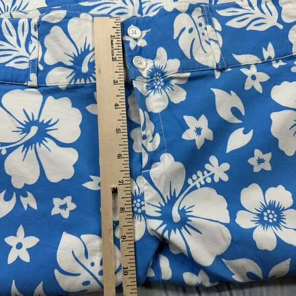 ASOS Design Pants Womens 8 Blue White Hawaiian Floral Hibiscus Straight Leg - Picture 8 of 11